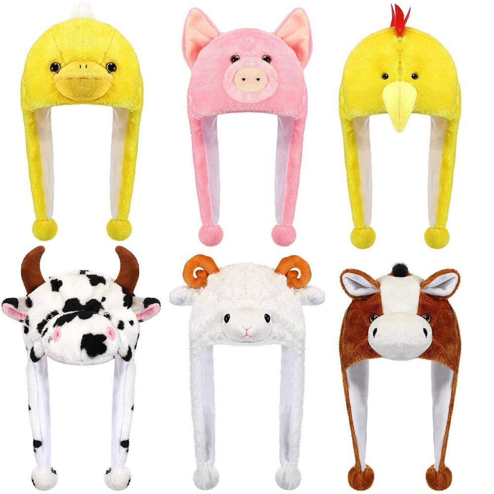 8562 Animal Hats Set 6 Pcs Kids Costume Hats Including Horse Sheep Pig